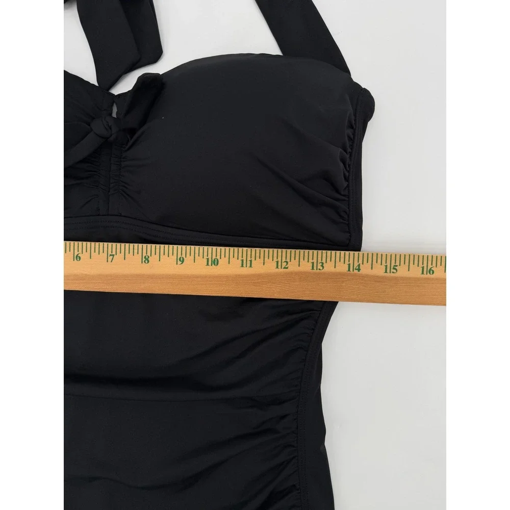 Tommy Bahama Pearl Shirred Halter One Piece Swimsuit Black Ruched Sweetheart M